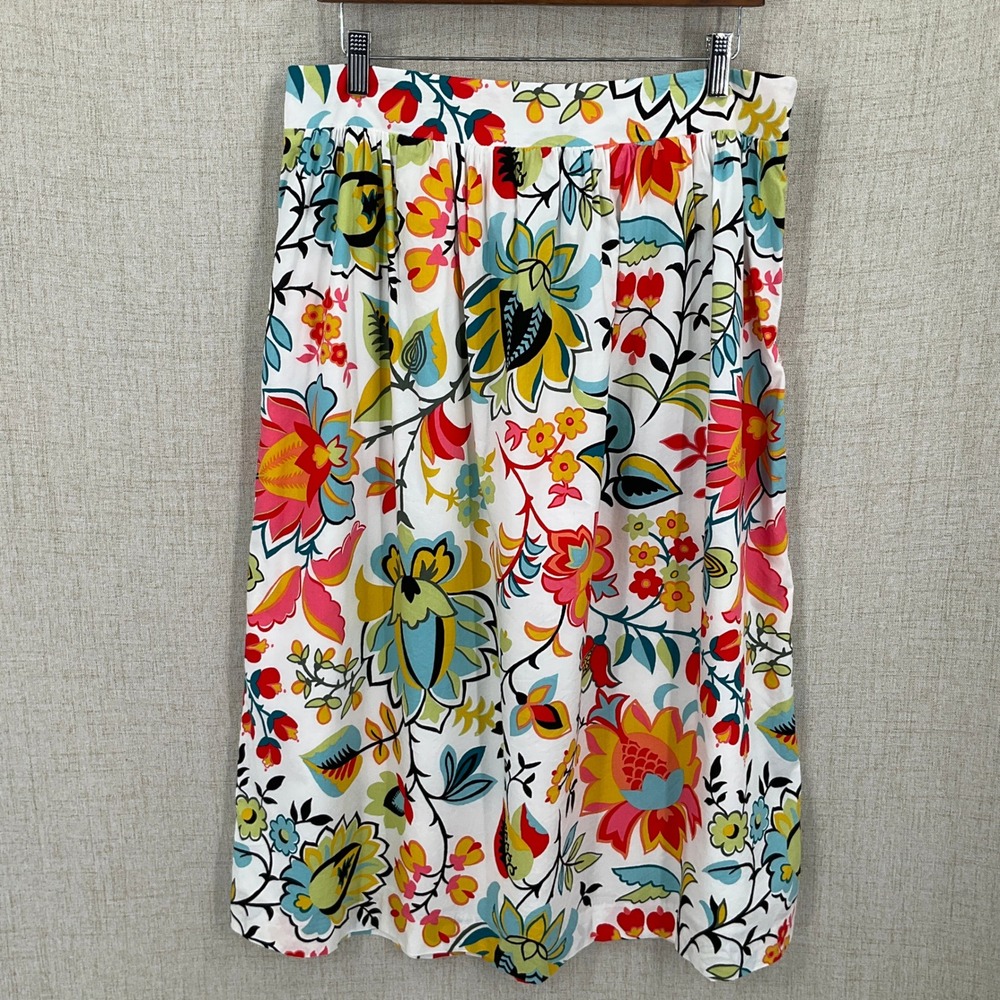 Ann Taylor Skirt Women 10 Multicolor Cotton Floral Midi A-Line Boho Classic Bold